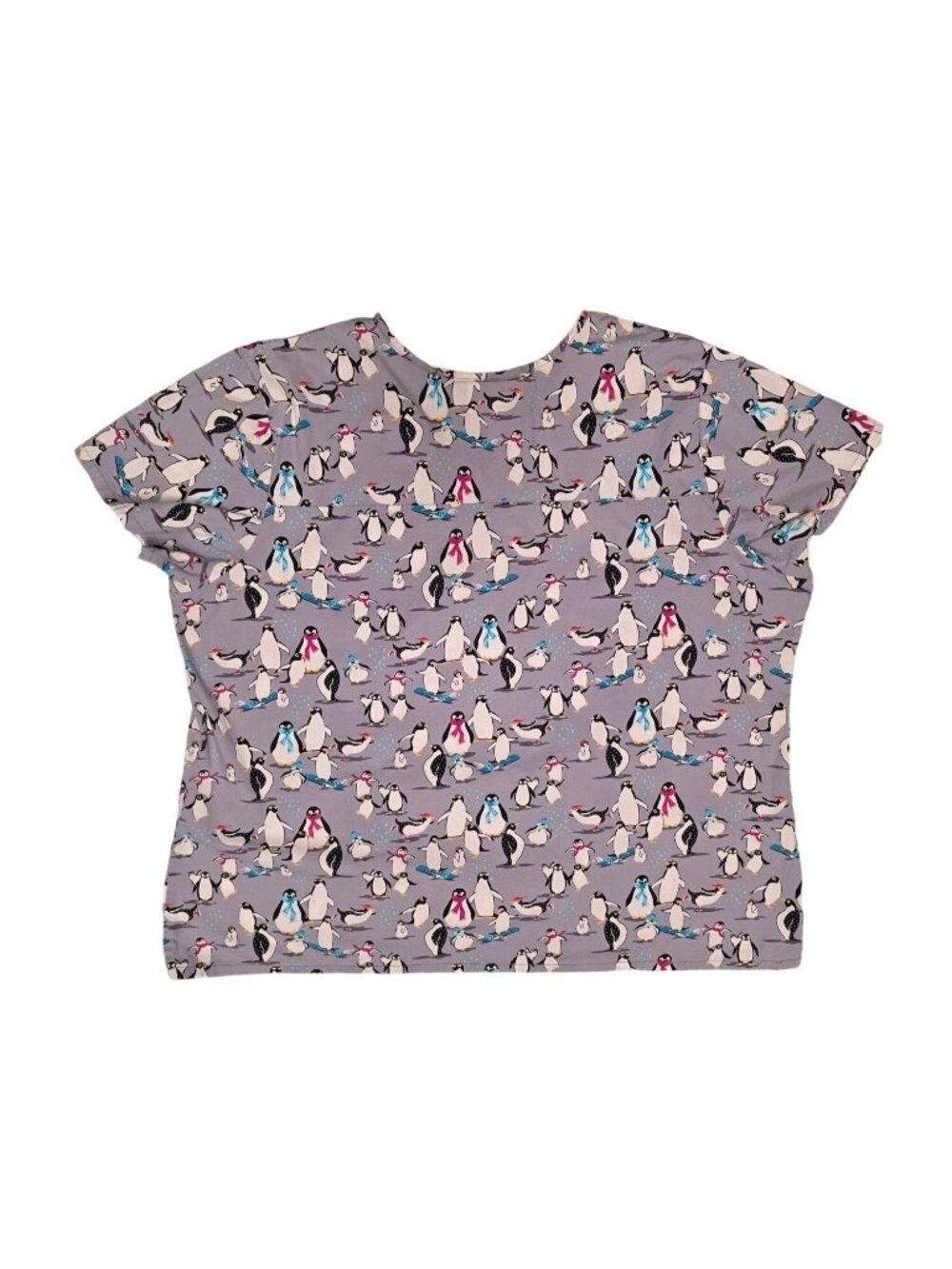 Scrubstar Winter Penguins Scrub Top Plus Size 2X Gray V-Neck 2 Pocket Utility - Picture 2 of 9